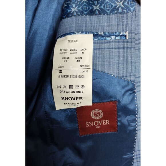 Snover Light Blue Check Blazer Men's Size 38 Business Formal Jacket - Picture 8 of 10